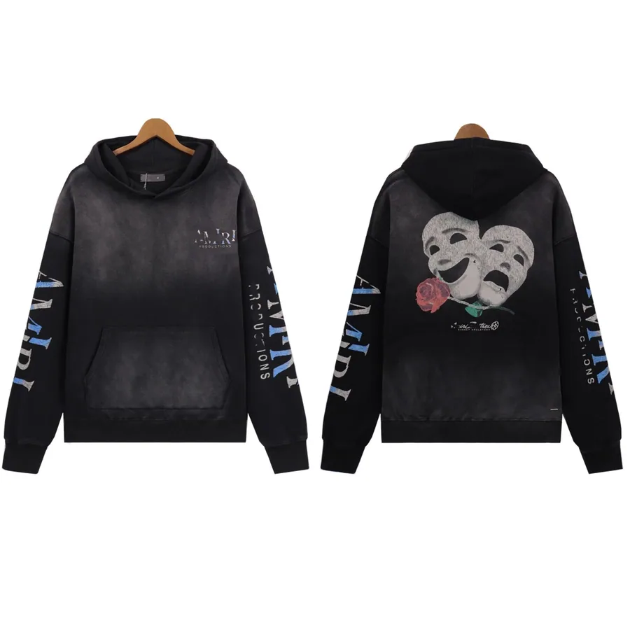 AMIRI Productions Washed Hoodie with Abstract Theater Mask & Rose Print — Hoodies and Sweaters find