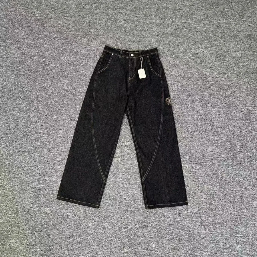 Mertra [Model Name Not Visibly Identifiable] Wide Leg Denim Pants with Embroidered Logo [3 styles] — Pants and Shorts find